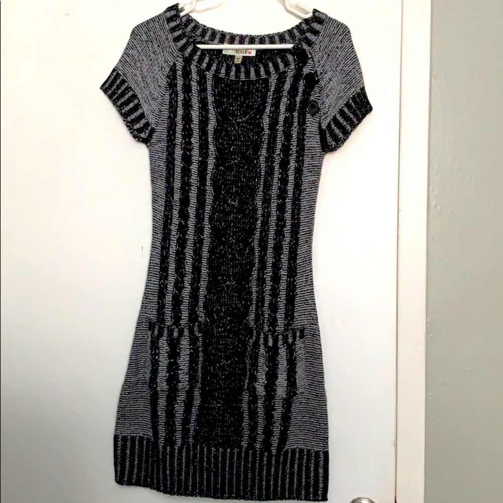 Black and gray sweater dress